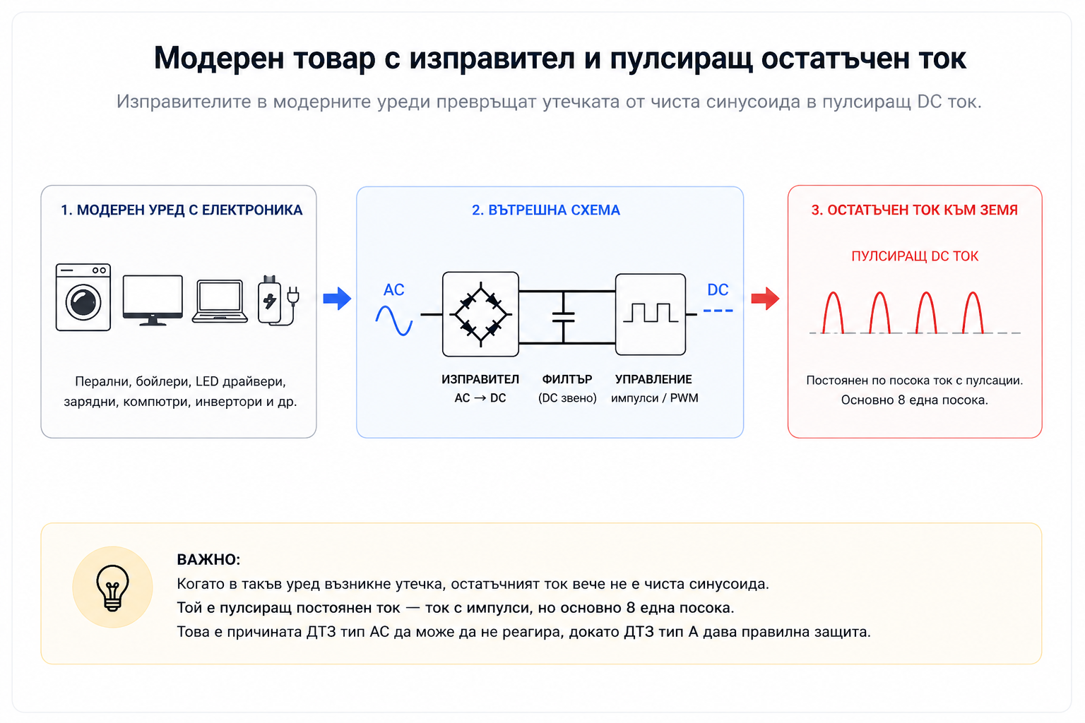 Модерен товар с изправител и пулсиращ остатъчен ток
